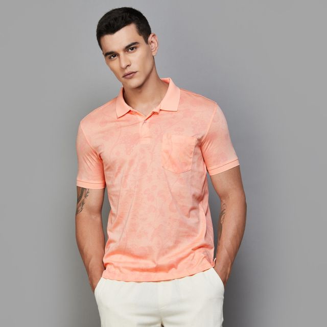 ALLEN SOLLY Floral Print Polo T-shirt